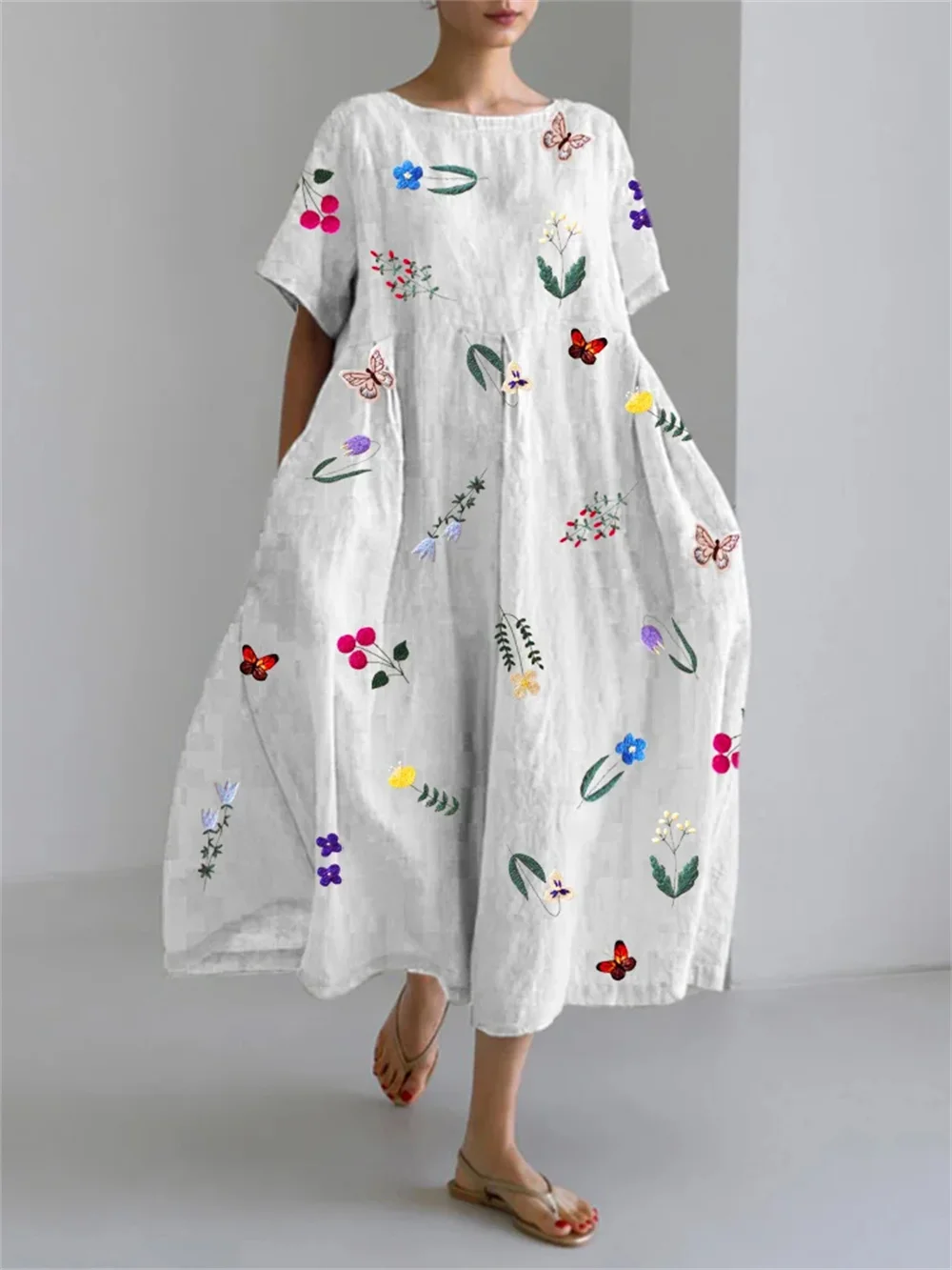 Yellow Duck Printed Dress Summer Elegant Fashion Loose Short Sleeve Long Dress Women's Round Neck Dress Classic