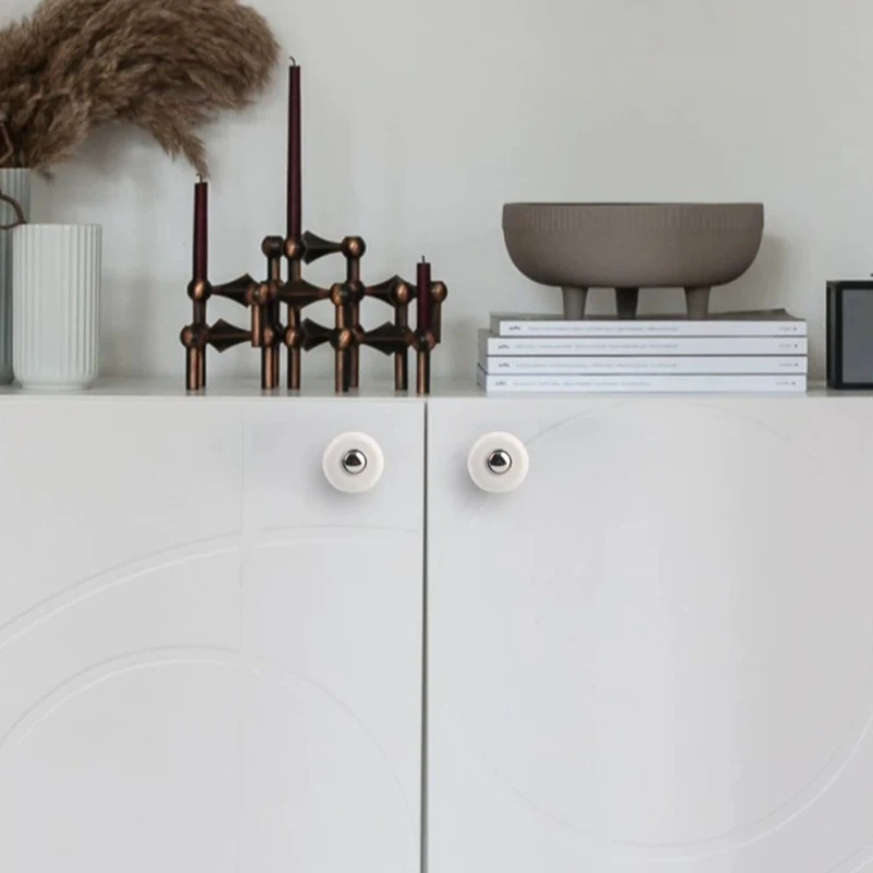 Brass Handle Wardrobe Door Ceramic European Style White Cabinet Modern Minimalist Bathroom Cabinet Drawer Single Hole Handle