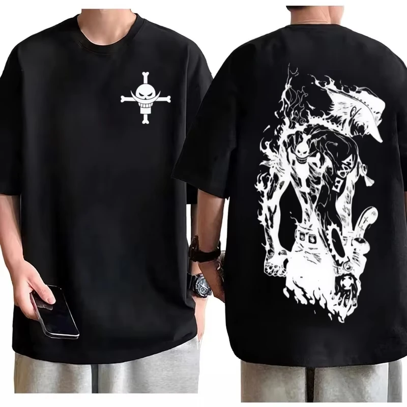 

One Piece Portgas D Ace T-shirt Men Oversized Cotton Anime Graphic Tee Casual Streetwear Print Soft Breathable Loose Fit Top