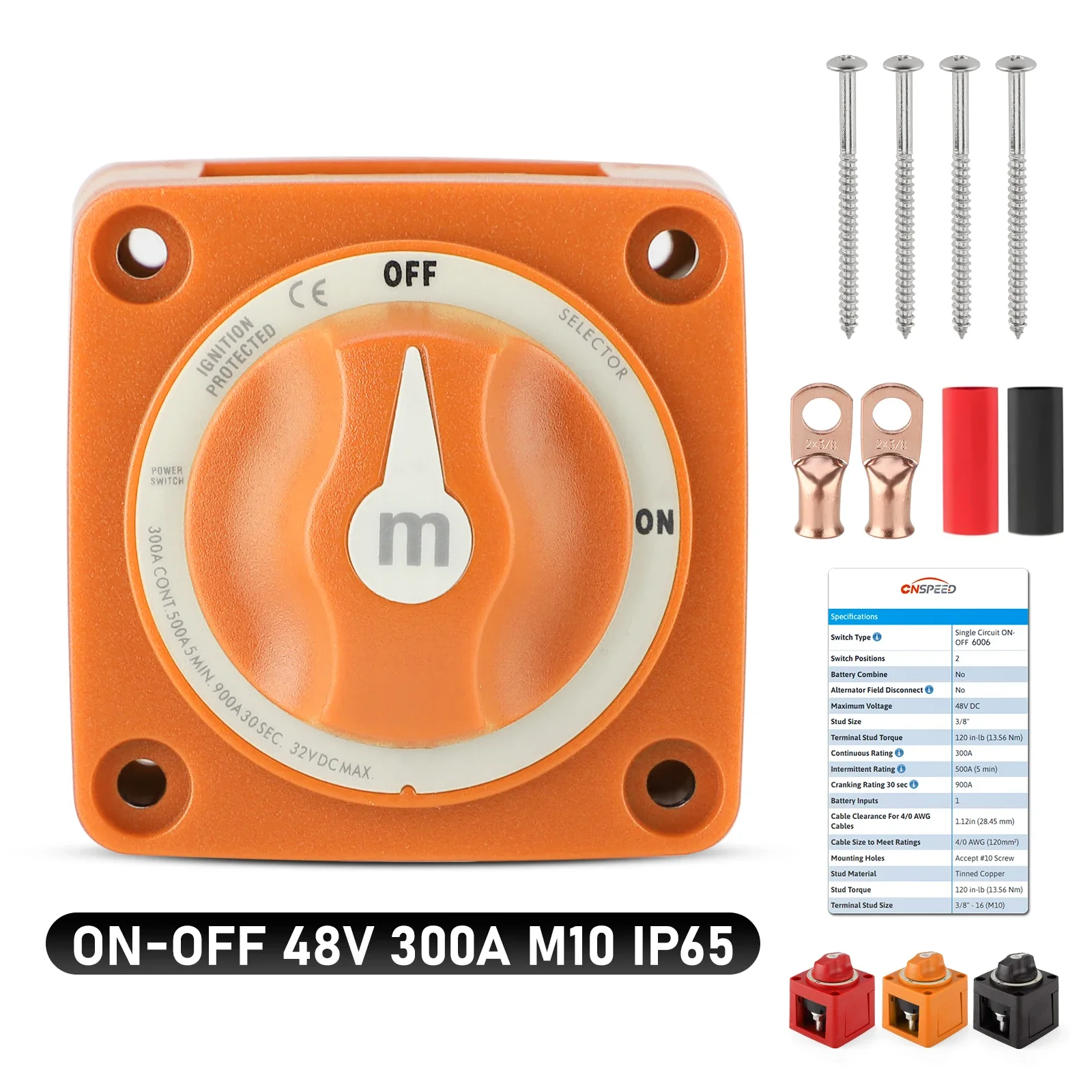 

300A 48V DC M-Series On Off Battery Isolator Disconnect Switch With Cable Terminal Connector For Marine Boat Car Truck Camper RV