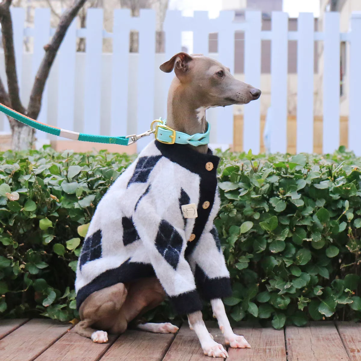 

Long Sleeves Cardigan Sweater Jacket for Mid Dogs Warm Black White Plaid Coat for Little Greyhound Whippet in Winter Pet Clothes