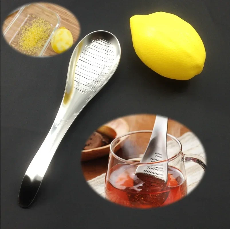 Silver Cheese Grater Mixing Spoon Stainless Steel Spoon Shape Lemon Zester Mixer Ginger Grater Wasabi Garlic Grinding Tools