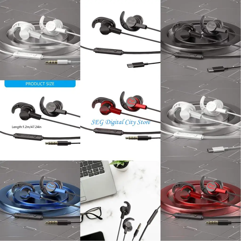 

U75B In Ear Headphones With Noise Canceling Mic Sweat Resistant Design For Gaming Office Universal 3.5mm/Type C Port