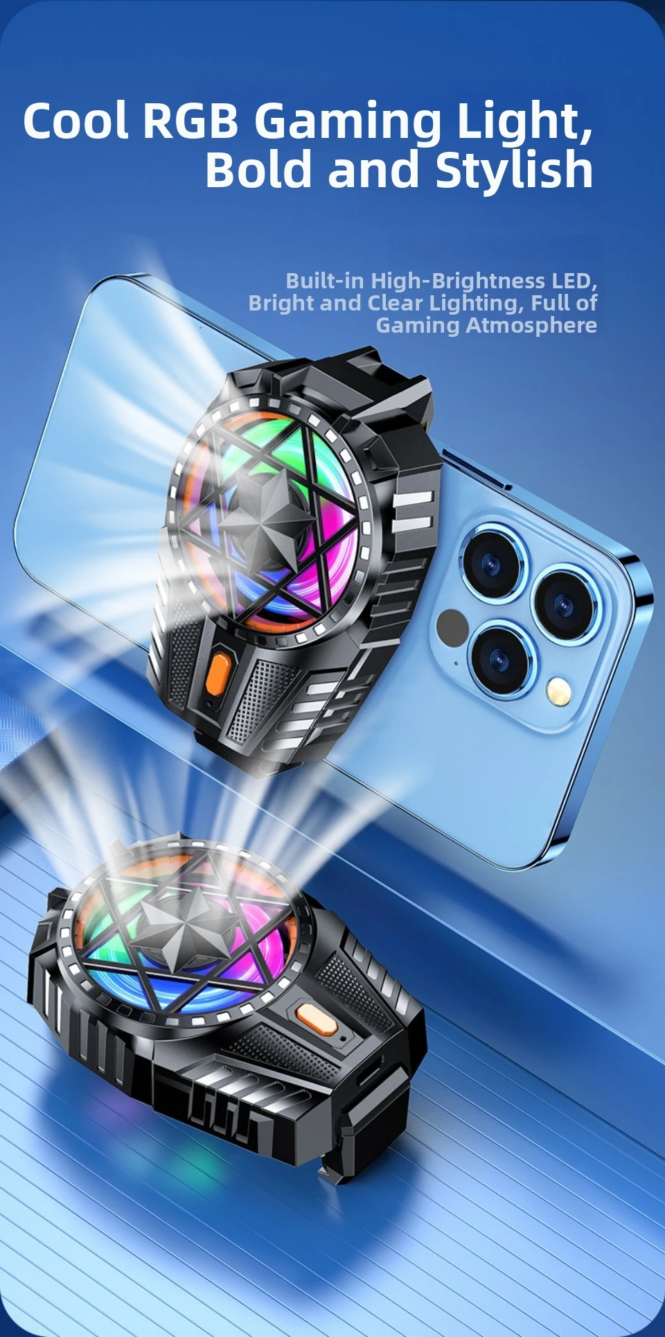 Mobile Phone Radiator Ice Cooler Magnetic Snap-On Cooling Fan RGB Lights Portable Game Cooler For Vlog Mobile Gaming