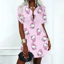 Women's Dress Cartoon Hello Kitty Fashion Polo Shirt Kawaii Clothes Lovely Party Dresses Sexy Costume Women Prom Gown Streetwear