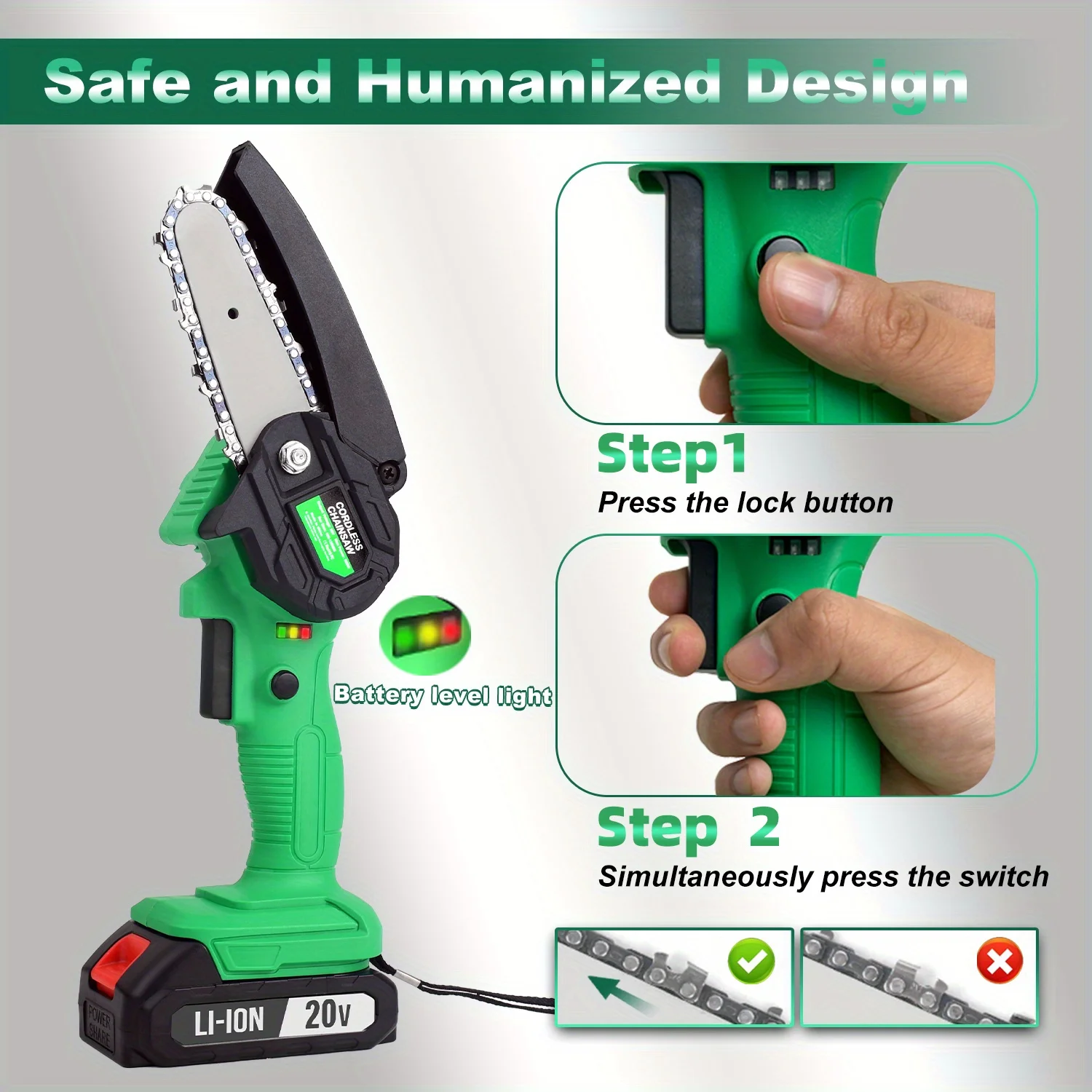 Cordless Mini 6in Chainsaw Portable Battery Powered Electric Saw Handheld Chain Saw Wood Cutting Pruning Garden Work