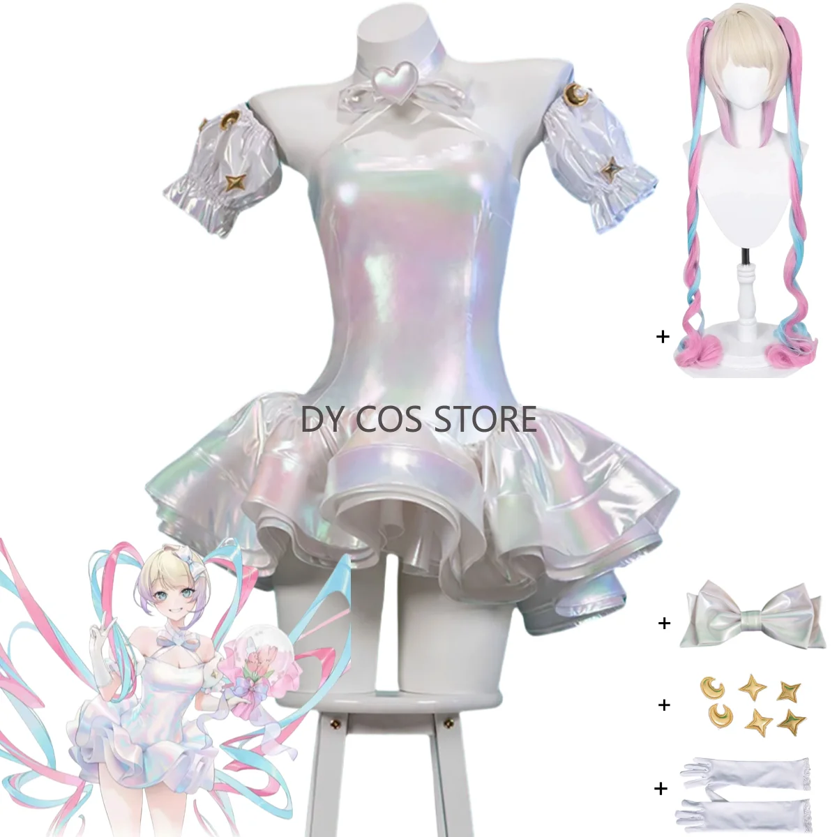 

Anime Needy Girl Overdose Kangel Cosplay Costume White Princess Dress Tutu Skirt Wig Adult Woman Cute Sexy Birthday Party Suit
