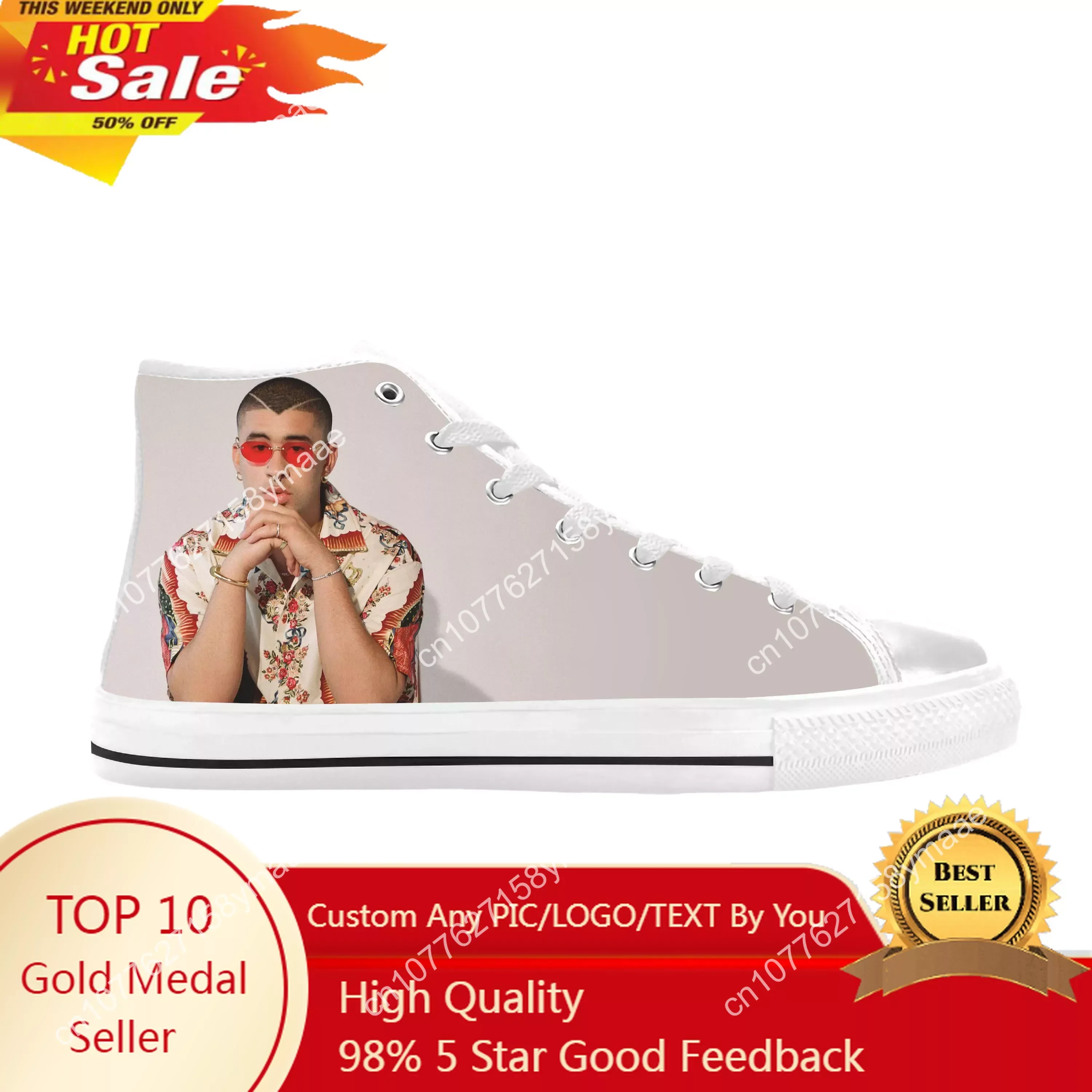 Bad Bunny Hip Hop Singer Rap Rapper Music Fashion Casual Cloth Shoes High Top Comfortable Breathable 3D Print Men Women Sneakers