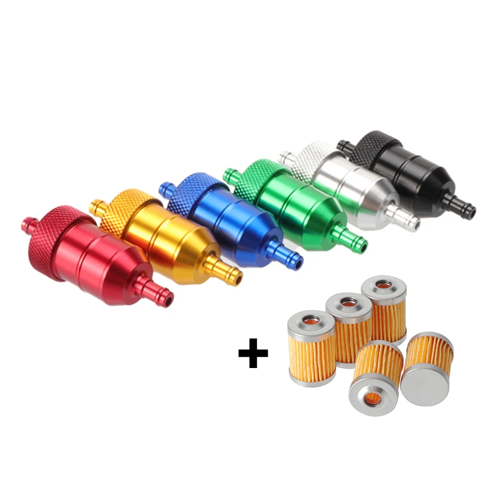 Universal 8mm Oil Gas Fuel Filter Cleaner + 5pcs Reusable Washable Fuel Filter Element For ATV Quad Buggy Motorcycle Scooter