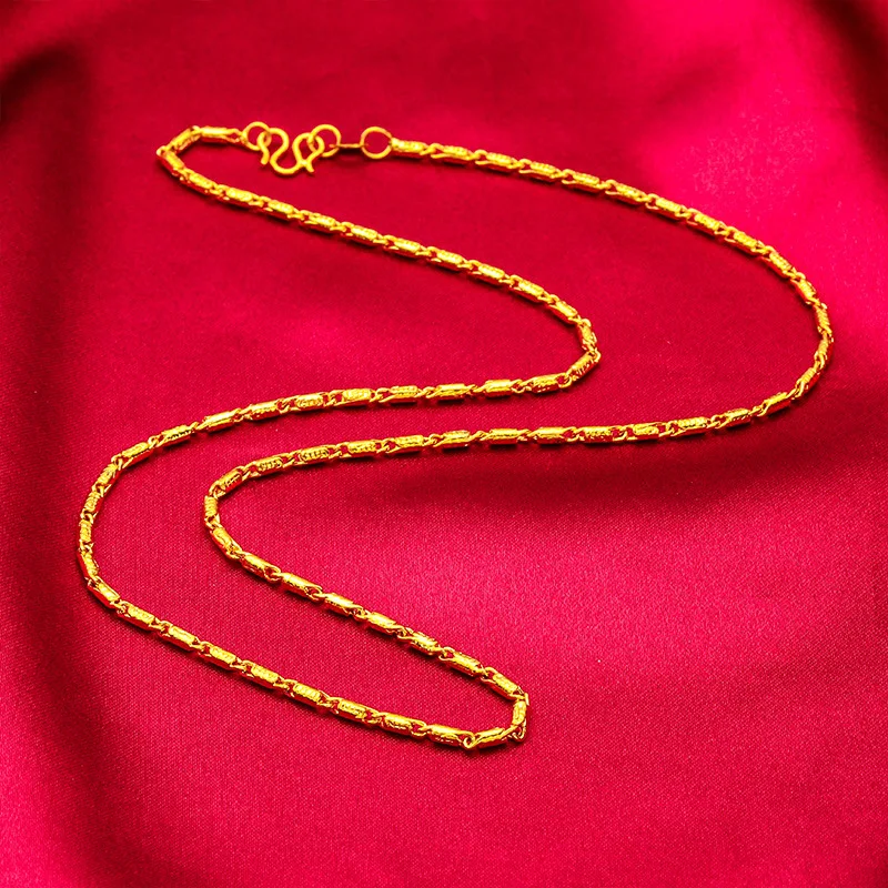 

24K Gold Bamboo Necklace | AU999 Pure Gold, 3D bamboo segments with leaves, matte finish, elegant for daily wear