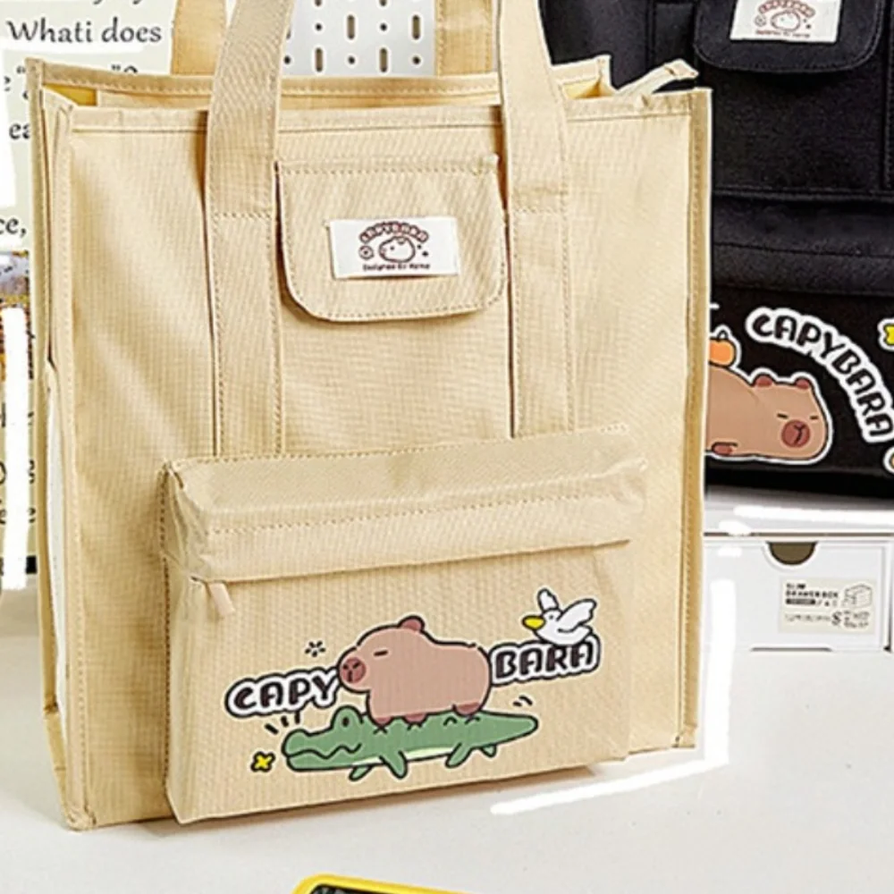 Oxford Cloth Capybara Tote Bag Cartoon Multiple Pockets Student Tutorial Bag School Supplies Large Capacity