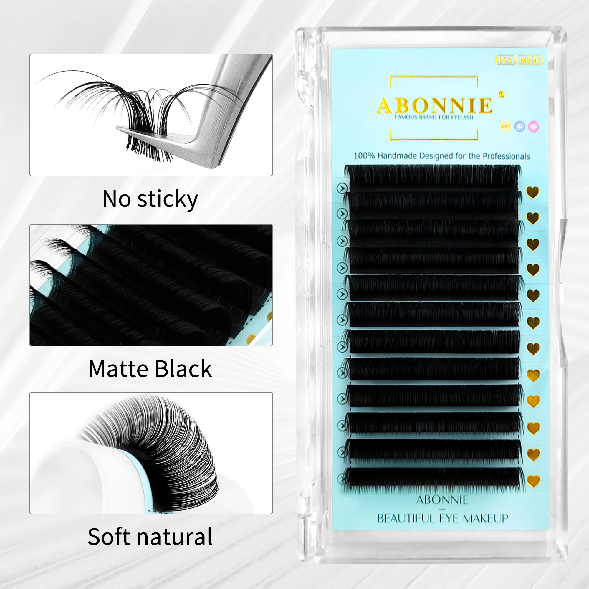 Abonnie Cashmere Lashes Extenison Classic Volume Individual Eyelashes Extensions Matte Black Fluffy Cilios