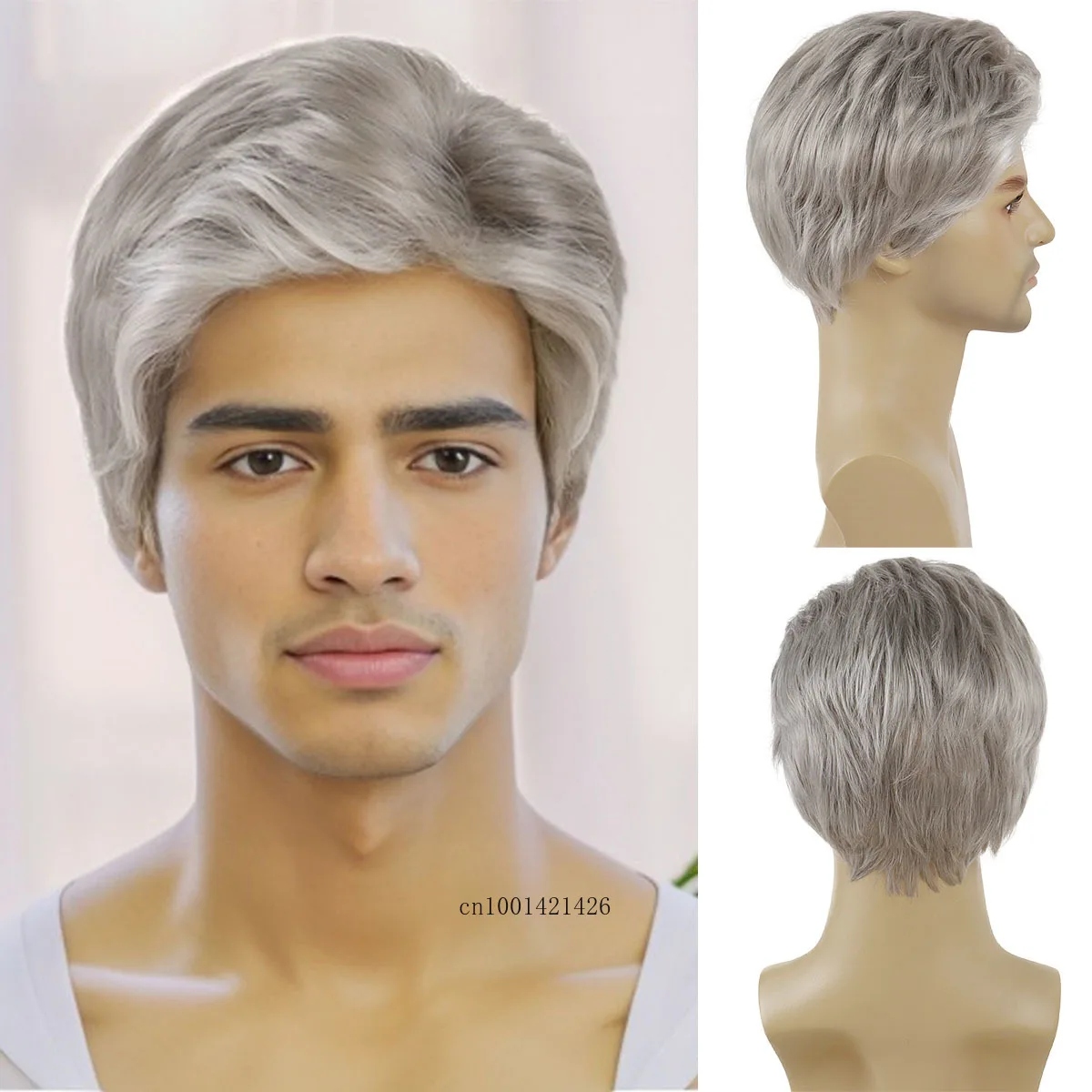 Synthetic Short Wigs for Men Gray Color Hair Cosplay Wigs for Old Man Halloween Costume Mix Grey Elderly Blanche Wigs Male Coser