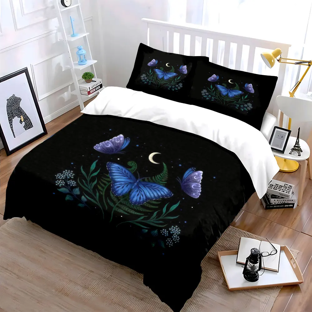 Moonlight Butterfly Art pattern 3PC, Multiple sizes kid's and adults' bedroom Exquisite 3PC bedding set, gift