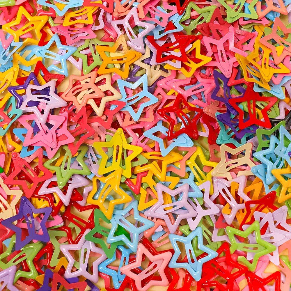 100Pcs Macaron Hollow Star BB Clips, Y2K Barrettes for Bangs & Back to School