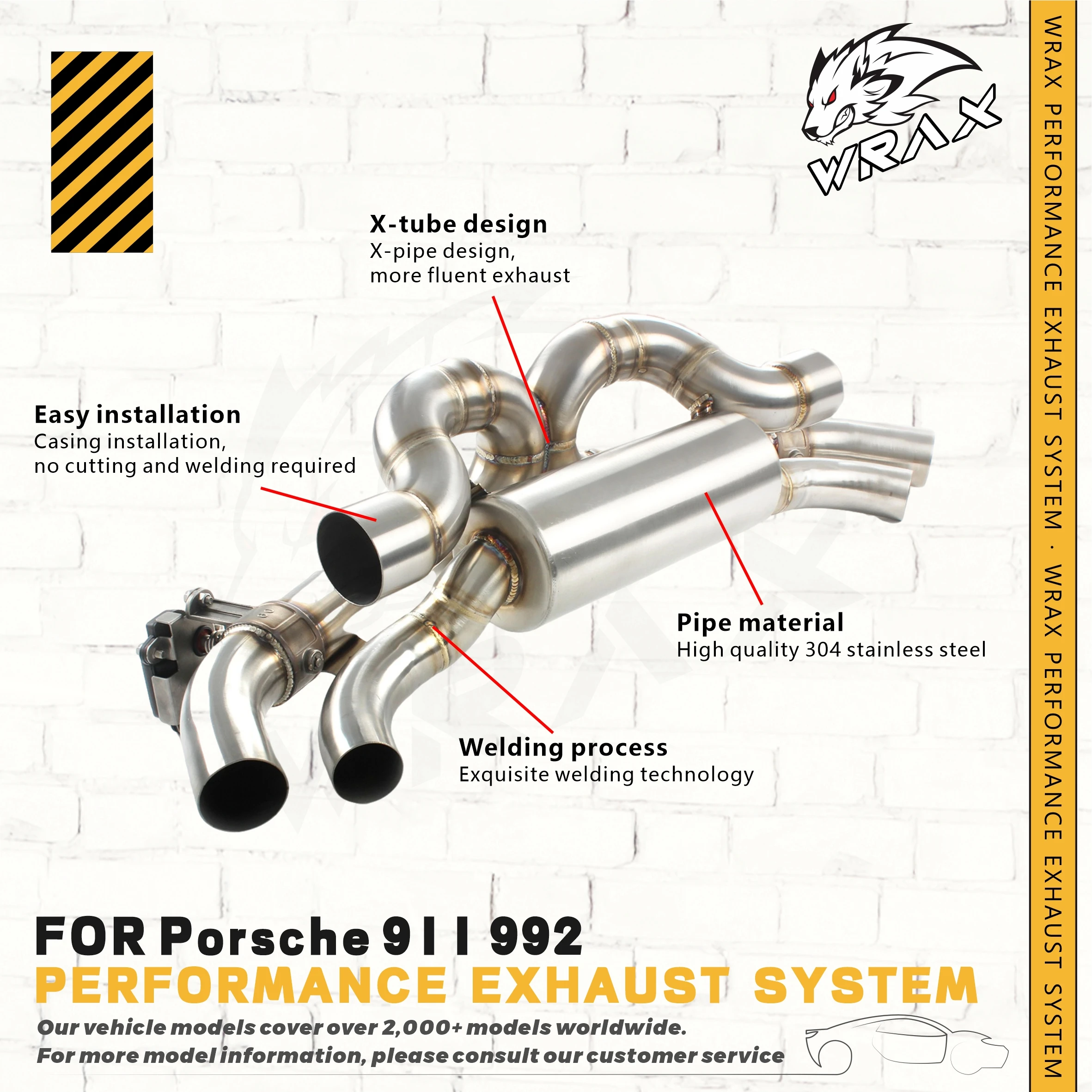 

WRAX Stainless Steel Catback for Porsche 911 992 with Muffler Valves for Exhaust System Upgrade with X-Design