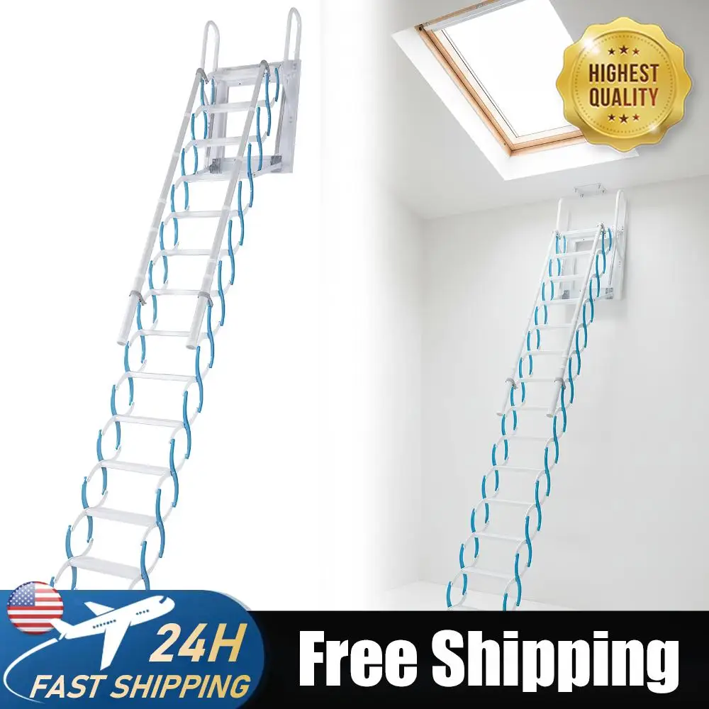 

Ceiling Mount Attic Ladder Invisible Folding Ceiling Loft Ladder 661 LBS Capacity W/Pull Rod Suitable for Garages Roofs Basement