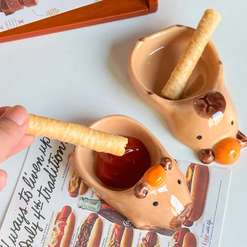 Capybara Chopstick Holder Spoon Holder Sauce Dish Ceramic Disc Household Saucer Snack Salad Sauce Saucer kitchen Utensils