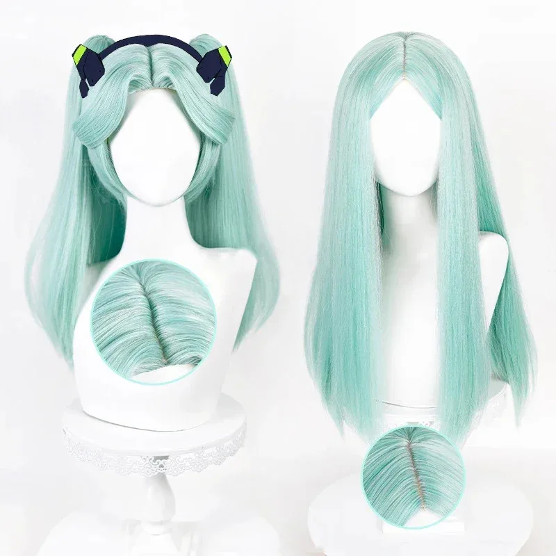 Anime Cyberpunk Edgerunners Rebecca Cosplay Becca menta verde Clip largo pelo de cola de caballo con tocado peluca gorra NM33