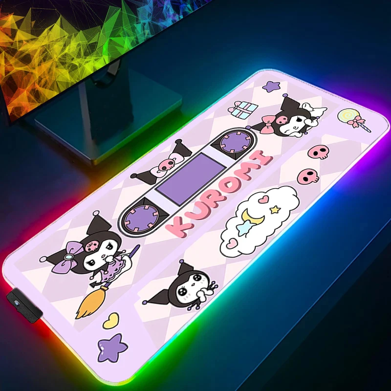 LED Mouse pad Kuromi Computer Laptop eSports Non Slip Anime Keyboard RGB Mouse Mat Mousepad Keyboards Gamers Backlight Desk Mat
