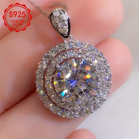 गोल पेंडेंट नेकलेस - 925 सिल्वर प्लेटेड, सुरुचिपूर्ण डिज़ाइन, शादियों के लिए महिलाओं के उपहार के रूप में उपयुक्त 10 best sales गले का हार - №5