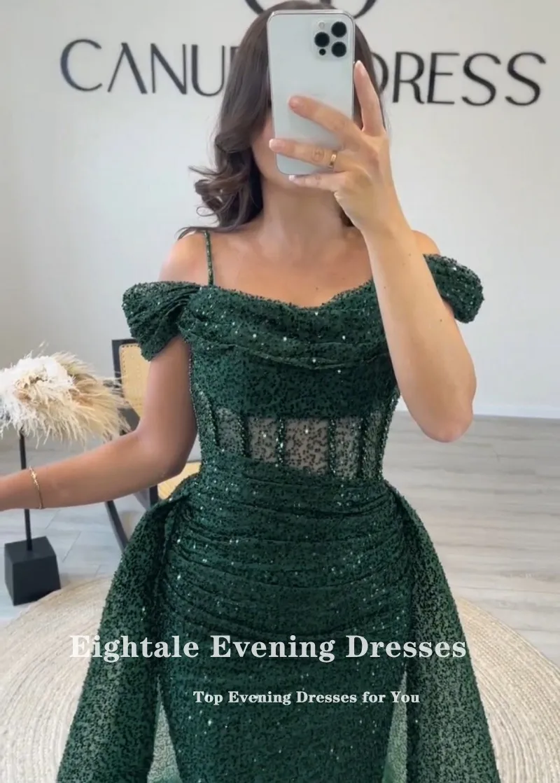 Eightale-Vestidos de Noche de lujo con lentejuelas, traje de sirena personalizado, color verde oscuro, con falda desmontable, para fiesta de boda y graduación