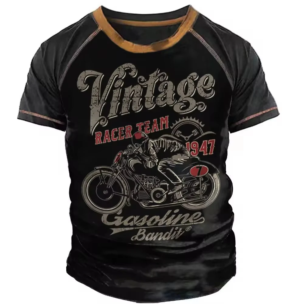 Motorcycle T-shirt Men 3D Print Short Sleeve Vintage TShirt For Men Ride Biker Shirts Tops Oversized Tee Shirt Male Clothing