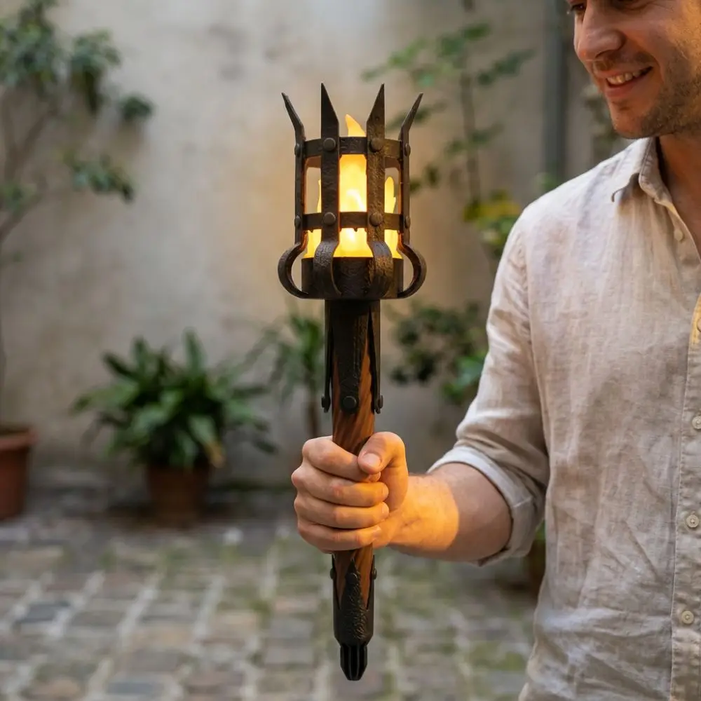 Vintage Medieval Torch Wall Lamp Led Lighting 3D Print Fake Torch Wall Sconce Dual Torch Fantasy Theme Retro Wall Craft Lamp