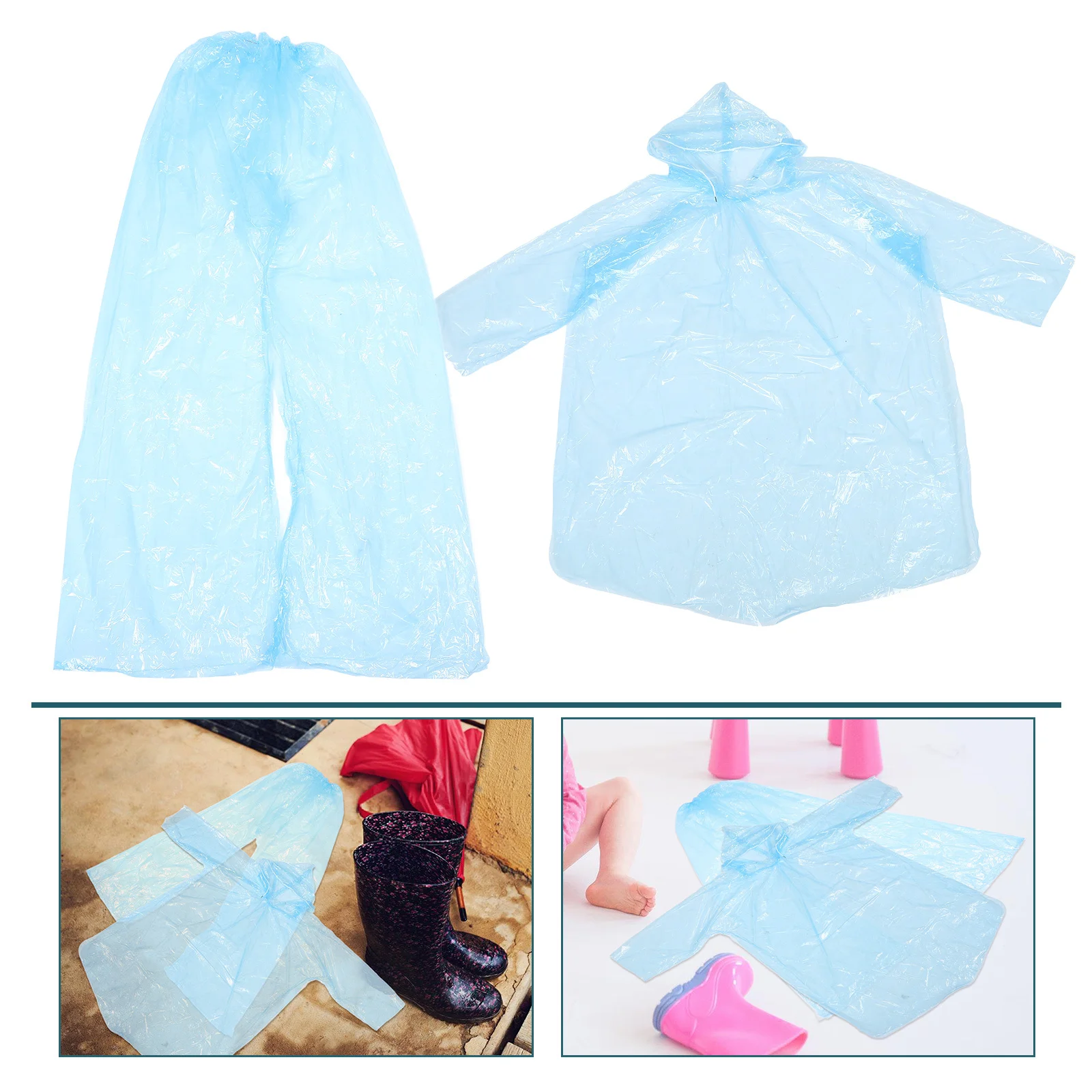 

1 Set Raincoat Pants Set Waterproof Pe Suit Splashproof Rain Gear For Travel Outdoor Rafting Reusable Raincoat For