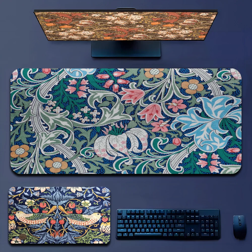 William Morris Strawberry Thief 90x40cm Big Keyboard Mat Table Mat Students Gamer Desktop Mousepad Gaming Mouse Pad Desktop Mat