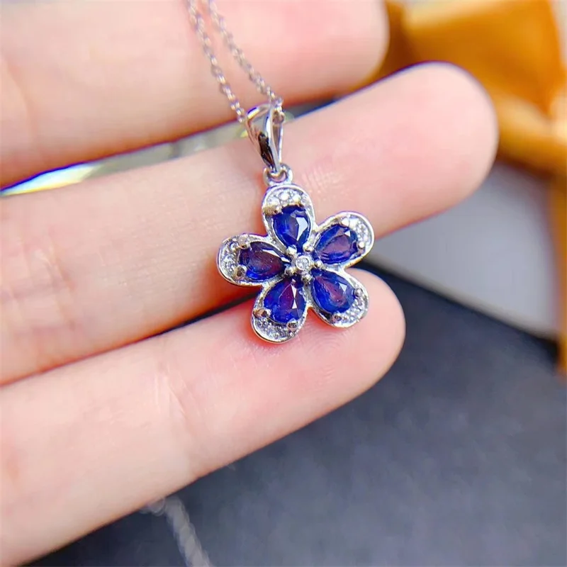 

Natural Sri Lanka Sapphire Pendant 925 Silver Elegant Flower Necklace with Certificate