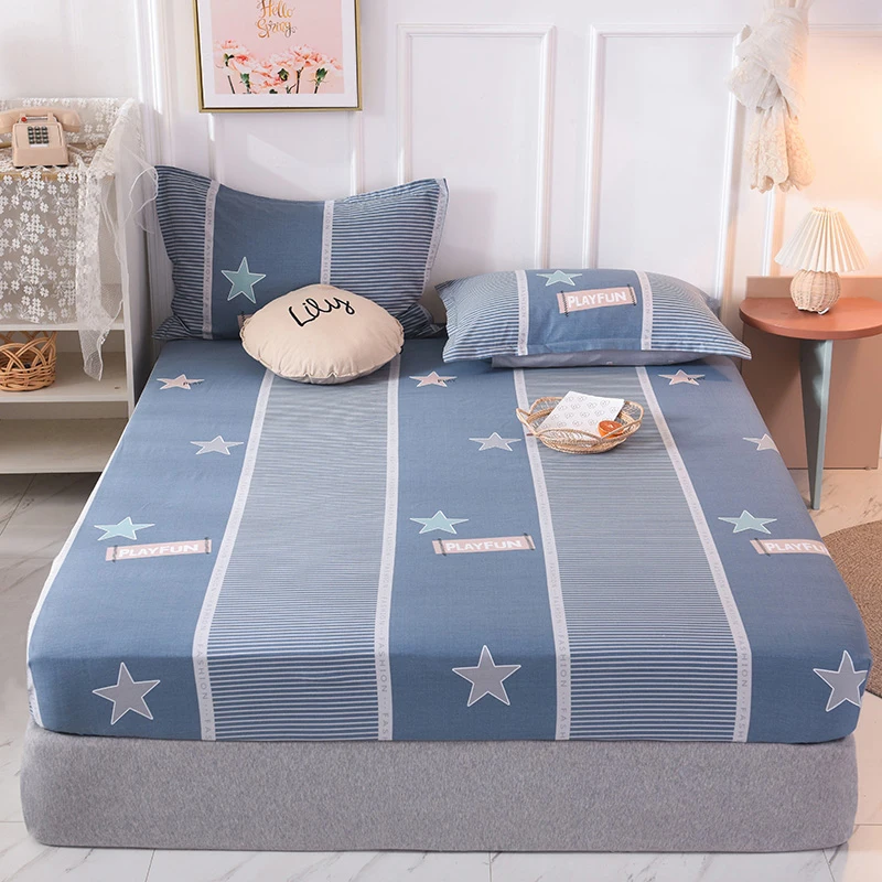 New Product 1pcs 100% Cotton Printing bed mattress set with four corners and elastic band sheets(pillowcases need order)