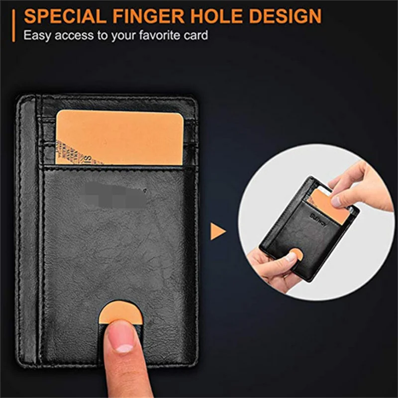 Slim Bank Credit Card Holder Leather Thin ID Cards Anti-theft Coin Pouch Case Bag Wallet Organizer Business Card Cover