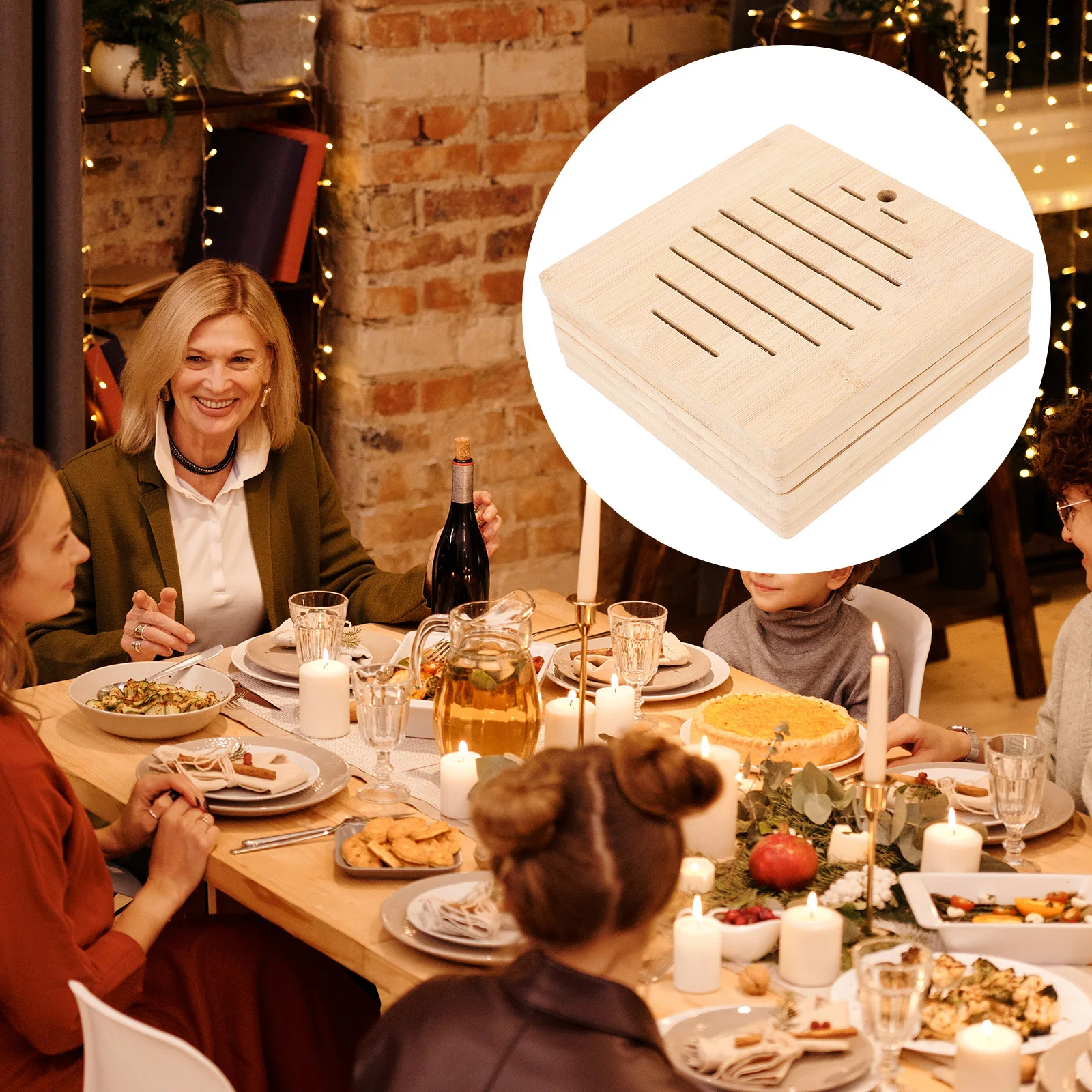 

6pcs Bamboo Placemats Anti Slip Pot Coasters Square Heat Insulated Mats Kitchen Accessories Dining Table Decor Place