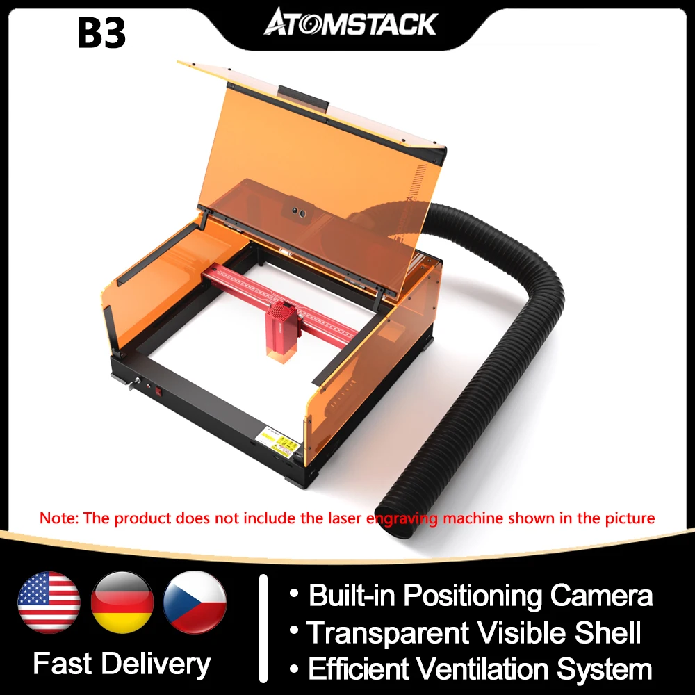 AtomStack B3  Laser Engraver Protective Cover Enclosure with AC1 Camera & LED Light & Exhaust Fan & Eye-protection Visual Window