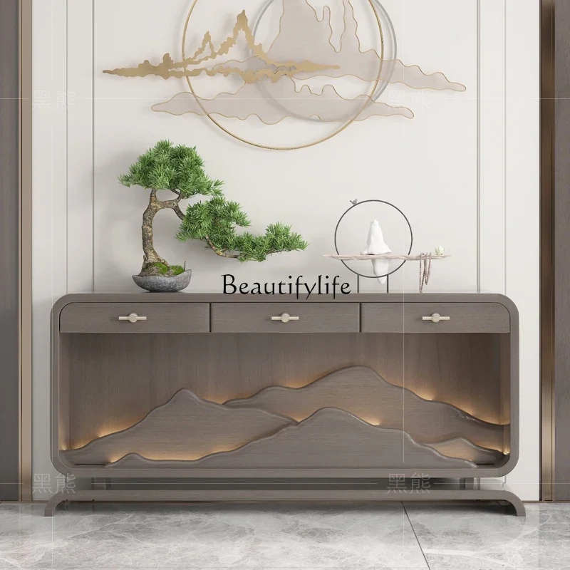 

03lNew Chinese Style Ugyen Wood Hallway Cabinet Light Luxury Zen against the Wall Side View Console