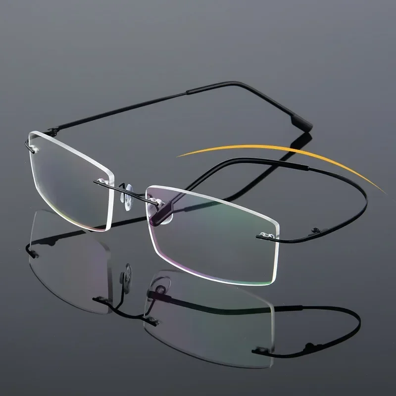 Super-elastic Titanium Metal Men's Ultra-lightweight Rimless Eyeglasses Frame Foldable Temples for Nearsighted Glasses Frames