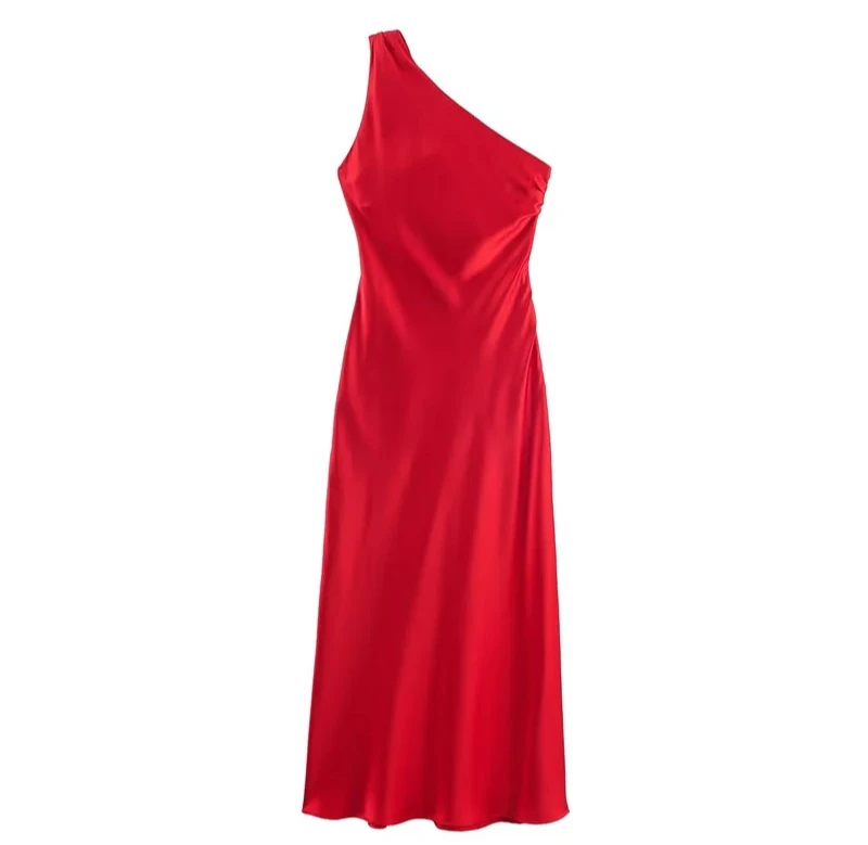 Vestido de mujer otoño nuevo estilo Color sólido sin mangas vestido de satén asimétrico elegante y elegante