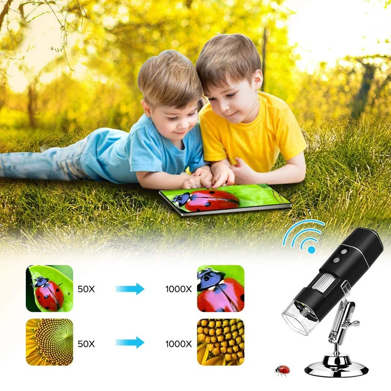Wireless Handheld Digital Microscope 1000X Portable USB WiFi Microscopes Magnifier With 8 LED Bracket For Android IOS PC