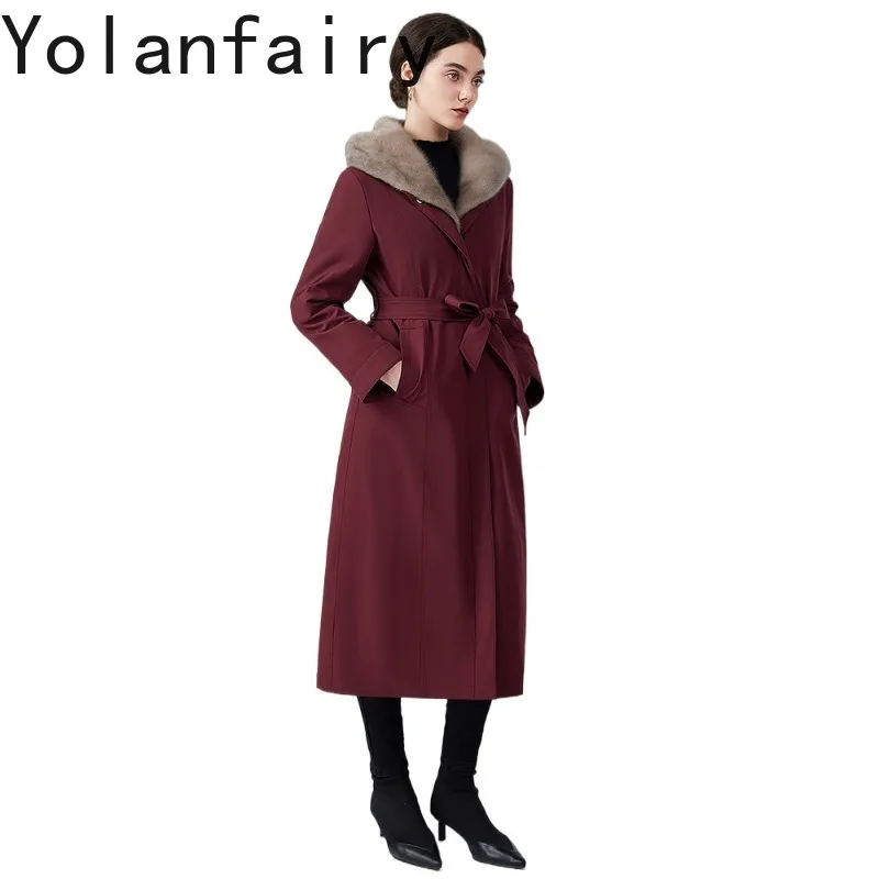 YOLANFAIRY High-end 100% Real Fur Genuine Mink Coat Women Winter Detachable Natural Whole Mink Fur Liner Jacket Parka 120cm