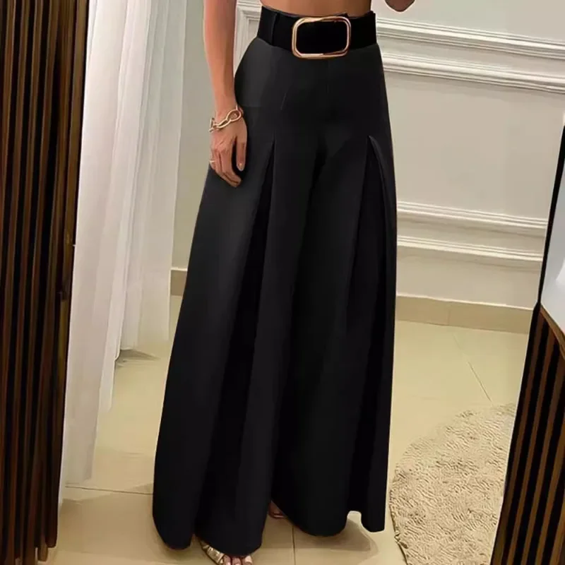 Y2K Chic Fashion Female High Waist Loose Folds Full Length Trousers Streetwear Without Belt 2024 Elegant Women Wide Leg Pants