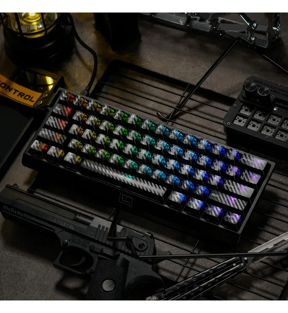 Black braided carbon fiber keycap PC material Original light transmission 119 keys Suitable for Wooting and other mechanical