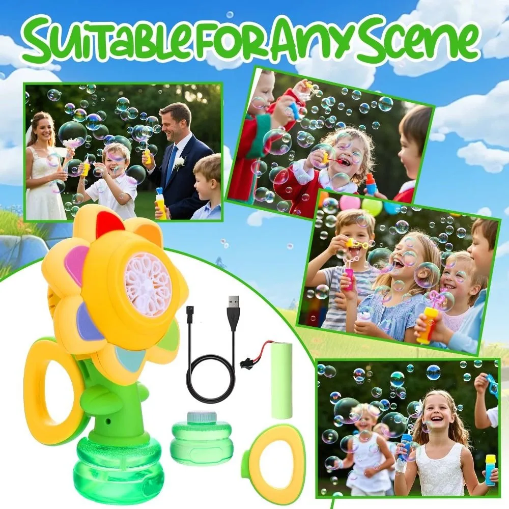 New Rechargeable Sunflower Bubble Machine Fun Swing Dance with Light Flower Bubble Machine Bubble Blaster Outdoor Play