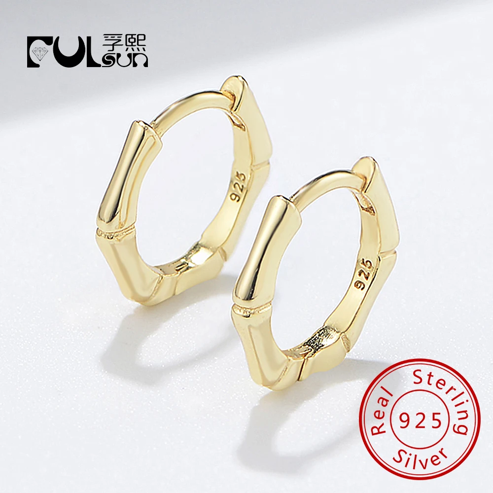 

Минималистичные бамбуковые узлы, простые ювелирные изделия с растениями, Psj S, стерлинговое серебро 925 пробы, позолоченные серьги-обнимашки 14 карат для женщин и девочек