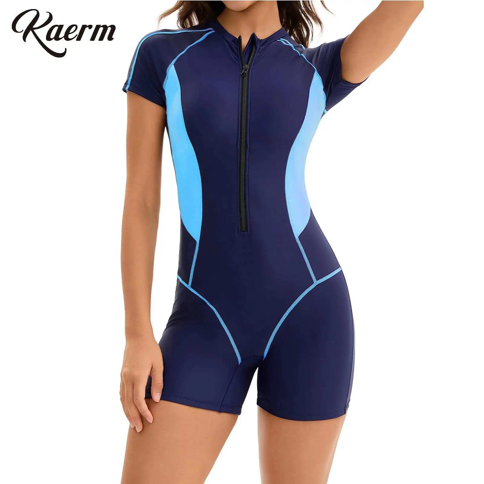 

Женский цельный купальник с цветными блоками, купальник на молнии спереди, пляжная одежда, боди для бассейна, пляжа, спорта