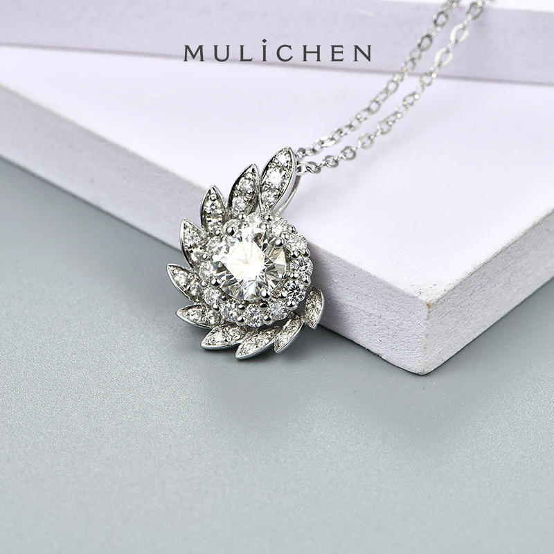 MULICHEN 1 Carat D Color Moissanite Pendant Necklace For Women 925 Sterling Silver Luxury Designer Jewelry Female