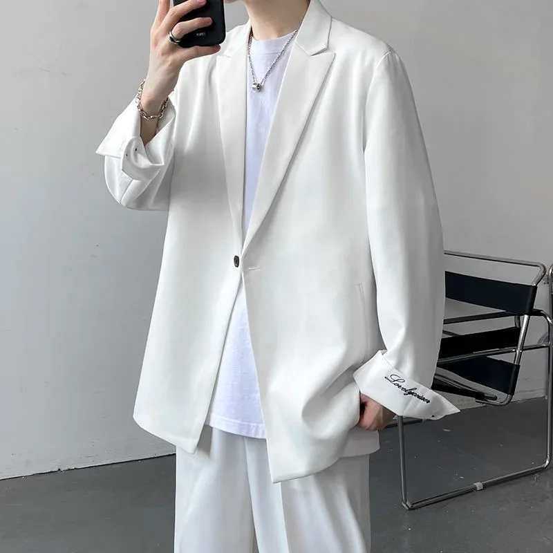 

White Black Blazer Men Fashion Society Mens Dress Jacket Korean Loose Business Casual Suit Jacket Mens Office Formal Blazer