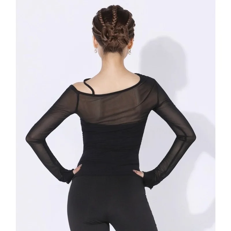 Customized Latin Dance Top Female Sexy Long Sleeve Practice Dress Professional Performance Clothes Women Advanced Body Dress
