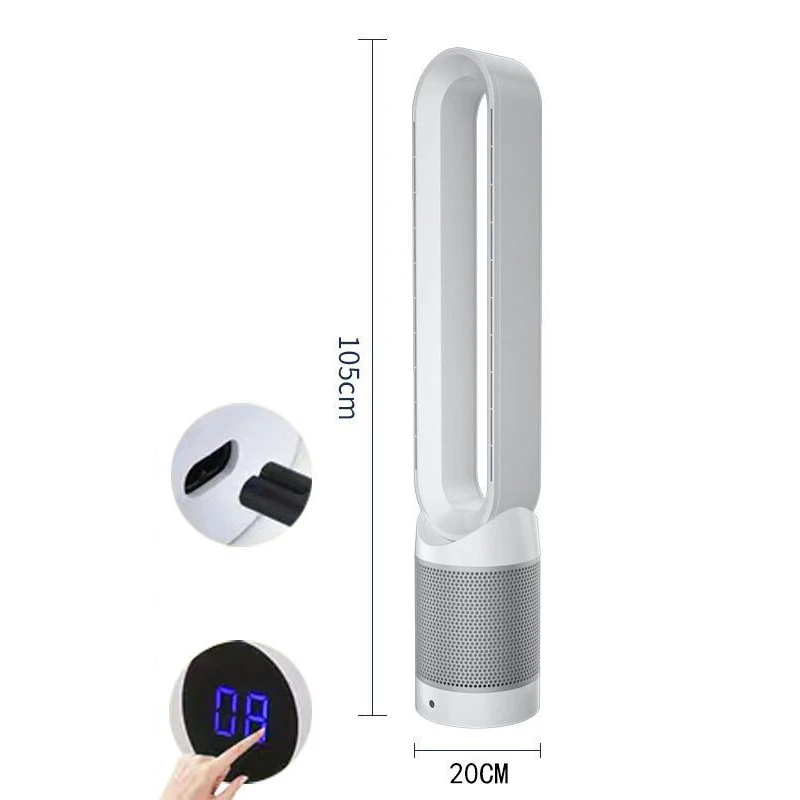 40W Electric Blade-less Fan with 8-Speed Settings and 42-Inch Air Purification and Circulation—3-in-1 Functionality