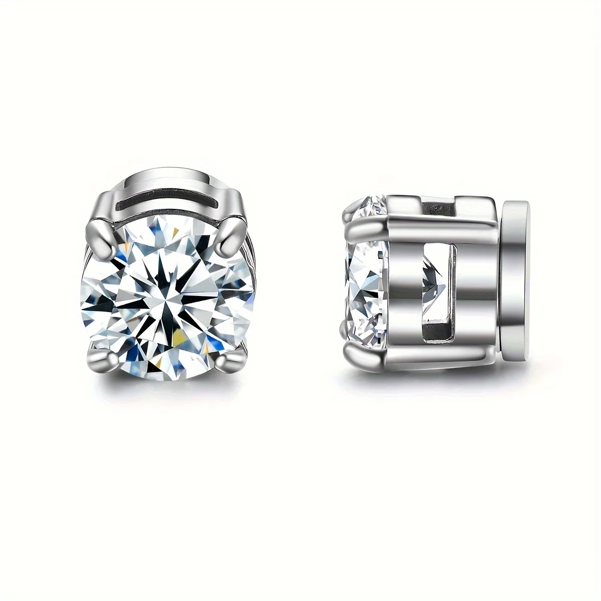 4 Pairs 6MM Cubic Zirconia Magnetic Stud Earrings For Men, Stainless Steel Magnetic Clip On Earrings, Non Piercing Earrings